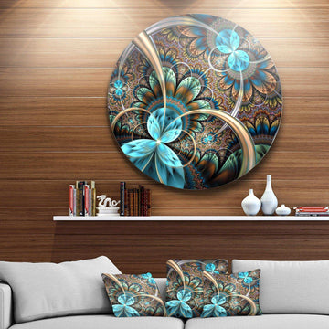 Light Blue Fractal Flower - Floral Circle Metal Wall Decor
